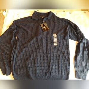 Consensus Activewear Mens Collared Knit Sweater Navy Sz M NWT